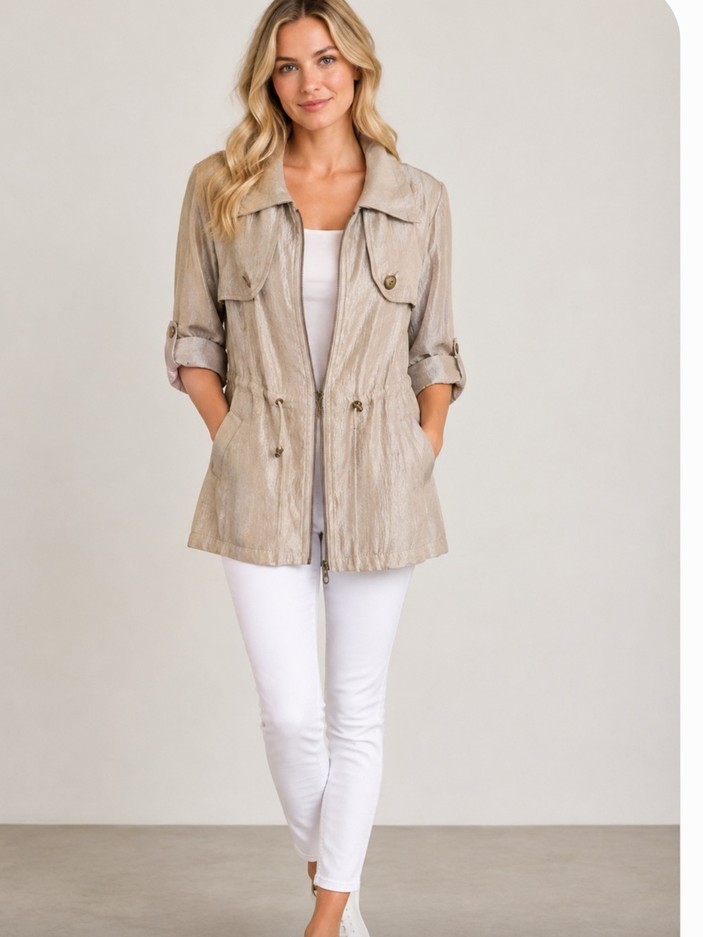 hearts of palm Champagne Satin Utility Jacket